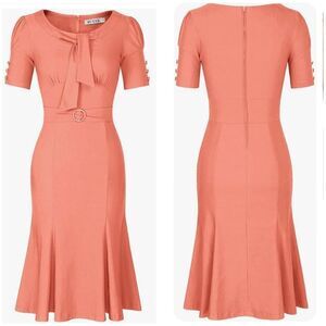 Muxxn Retro 50’s MIDI Dress Peach Color With Mermaid Hem Size 2XL Free Hat